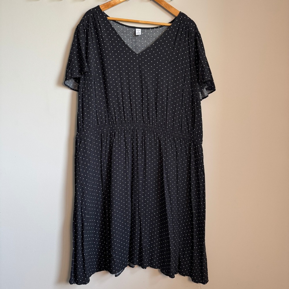 Old Navy Womens Cap Sleeve Polka Dot Swing Dress Black Size 3X V-Neck Evening